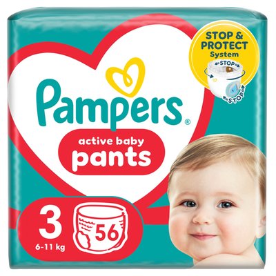 Obrázek Plenkové Kalhotky Pampers Active Baby Pants, Velikost 3, 56 Plenky, 6kg-11kg