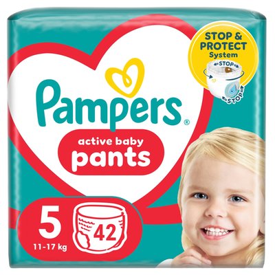 Obrázek Plenkové Kalhotky Pampers Active Baby Pants, Velikost 5, 42 Plenky, 11kg-17kg