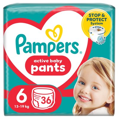 Obrázek Plenkové Kalhotky Pampers Active Baby Pants, Velikost 6, 36 Plenky, 13kg-19kg