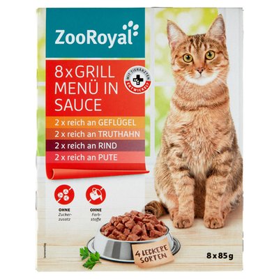 Obrázek ZooRoyal Grill menu v omáčce s drůbežím, krocaním, hovězím a krůtím 8 x 85g (680g)