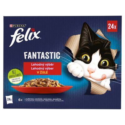 Obrázek Felix Fantastic kapsičky pro kočky kuře, hovězí, králík, jehněčí v želé 24 x 85g