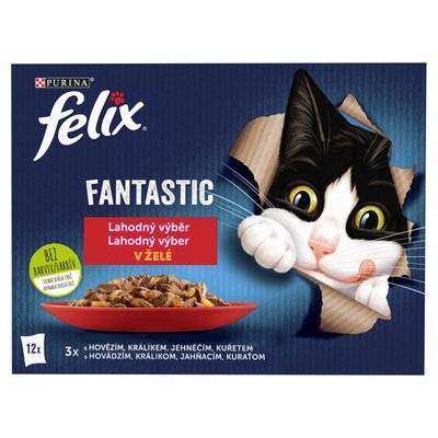 Obrázek Felix Fantastic kapsičky pro kočky kuře, hovězí, králík, jehněčí v želé 12 x 85g