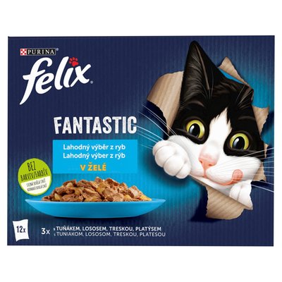 Obrázek Felix Fantastic kapsičky pro kočky losos, platýs, tuňák, treska v želé 12 x 85g