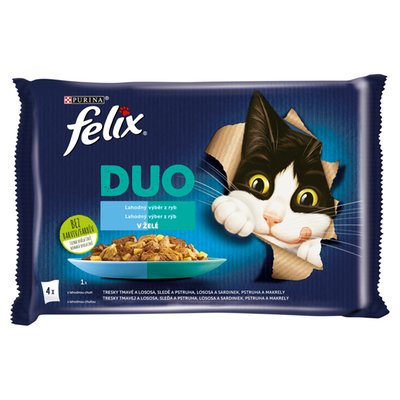 Obrázek Felix Fantastic DUO kapsičky pro kočky treska a losos, losos a sardinky, sleď a pstruh 4 x 85g