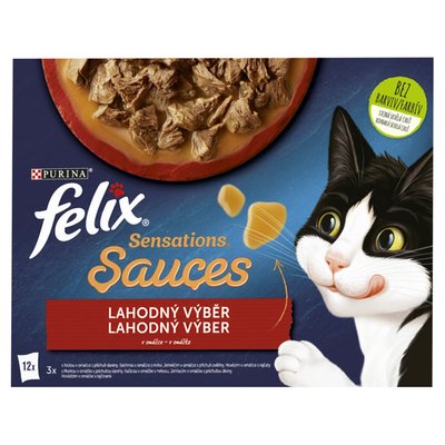 Obrázek FELIX Sensations Sauces - výběr v ochucených omáčkách s hovězím, jehněčím, krůtou a kachnou 12 x 85g