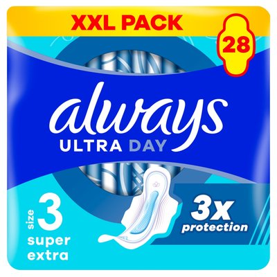 Obrázek Always, Hygienické Vložky Ultra Super Extra (Velikost 3), Křidélka x 28, Vložky