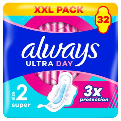 Obrázek Always, Hygienické Vložky Ultra Day Super (Velikost 2), Křidélka x 32, Vložky