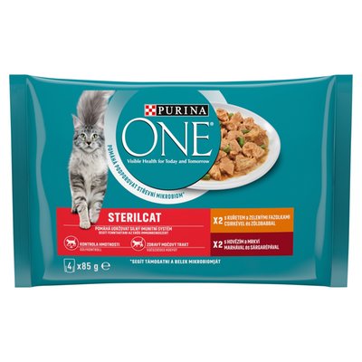 Obrázek Purina ONE Sterilised kapsičky pro kočky kuře, hovězí ve šťávě 4 x 85g