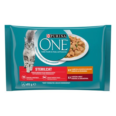 Obrázek Purina ONE Sterilised kapsičky pro kočky kuře, hovězí ve šťávě 4 x 85g