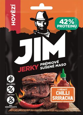 Obrázek Jim Jerky Prémiové sušené maso hovězí s příchutí chilli Sriracha 23g