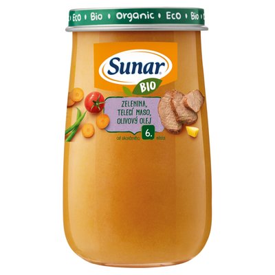 Obrázek Sunar BIO příkrm zelenina, telecí maso, olivový olej 6m+ 190 g