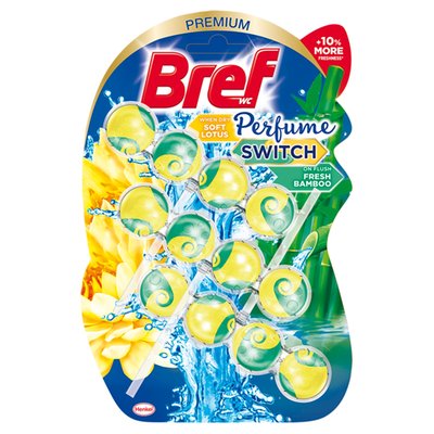 Obrázek Bref Perfume Switch soft lotus-fresh bamboo tuhý WC blok 3x50g