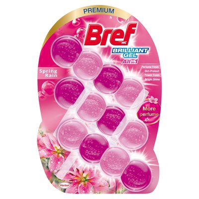 Obrázek Bref Brilliant Gel All in 1 Spring Rain tuhý WC blok 3 x 42g