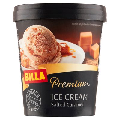 Obrázek BILLA Premium Mražený krém smetanový s karamelovou příchutí se slanou karamelovou polevou 500ml