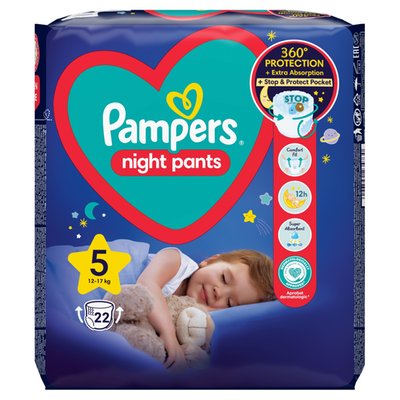 Obrázek Plenkové Kalhotky Pampers Pants Night Velikost 5, 22 Kusů, 12kg-17kg