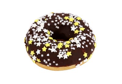 Obrázek Donut tmavý s bílo-žlutými hvězdičkami 56g