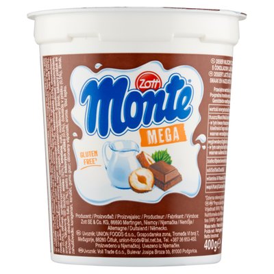 Obrázek Zott Monte Mega mléčný dezert čokoládový s lískovými oříšky 400g