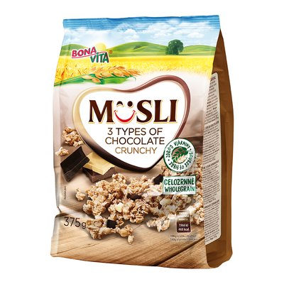 Obrázek Crunchy Musli 3druhy čokolády 375g