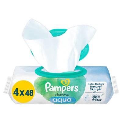 Obrázek Pampers Harmonie Aqua Dětské Čisticí Ubrousky 4 Balení = 192 Ubrousků