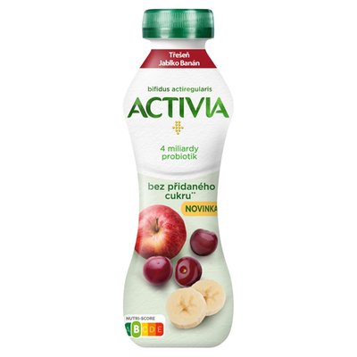 Obrázek Activia probiotický jogurtový nápoj jablko, třešeň a banán bez přidaného cukru 270g