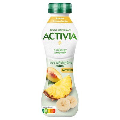Obrázek Activia probiotický jogurtový nápoj broskev, ananas a banán bez přidaného cukru 270g