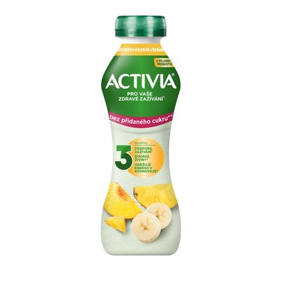 Obrázek ACTIVIA Nápoj bez přidaného cukru broskev/ananas/banán 270g