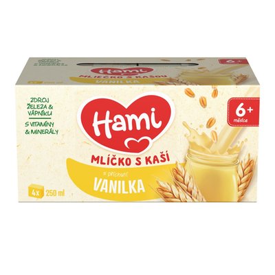 Obrázek HAMI mlíčko s kaší s příchutí vanilky 4x250 ml