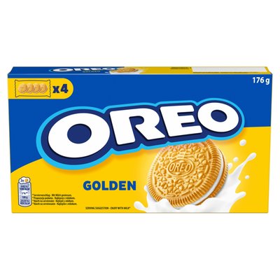 Obrázek OREO zlaté s vanilkovou příchutí sušenky s náplní vhodné pro vegetariány 16 sušenek 176 g