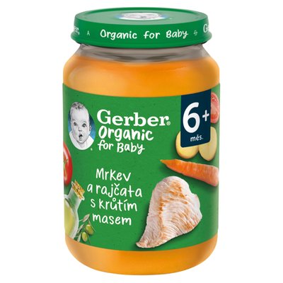 Obrázek GERBER Organic dětský příkrm mrkev a rajčata s krůtím masem 190g