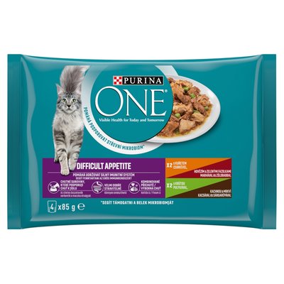 Obrázek Purina ONE Difficult Appetite kapsičky pro kočky kuře, hovězí, krůta, kachna ve šťávě 4 x 85g