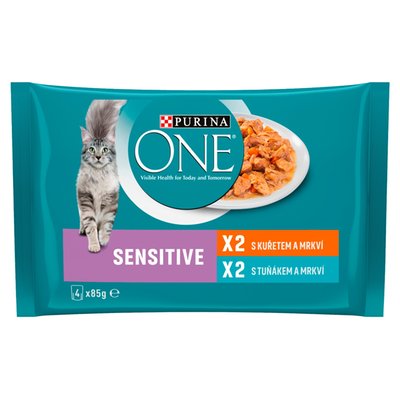 Obrázek Purina ONE Sensitive kapsičky pro kočky kuře, tuňák ve šťávě 4 x 85g
