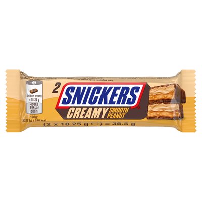 Obrázek Snickers Creamy Smooth Peanut mléčná čokoláda s náplní z arašídové pomazánky 2 x 18,25g (36,5g)