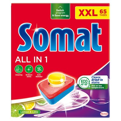 Obrázek Somat All in 1 Lemon & Lime tablety do automatické myčky na nádobí 65 x 17,6g (1144g)