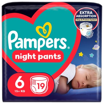 Obrázek Plenkové Kalhotky Pampers Pants Night Velikost 6, 19 Kusů, 13kg+
