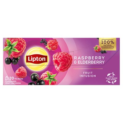 Obrázek Lipton Raspberry & Elderberry aromatizovaný ovocný nálev 20 sáčků 32g