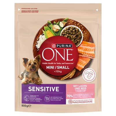 Obrázek PURINA ONE MINI/SMALL <10kg Sensitive Duo citlivé trávení & citlivá kůže s lososem 800g