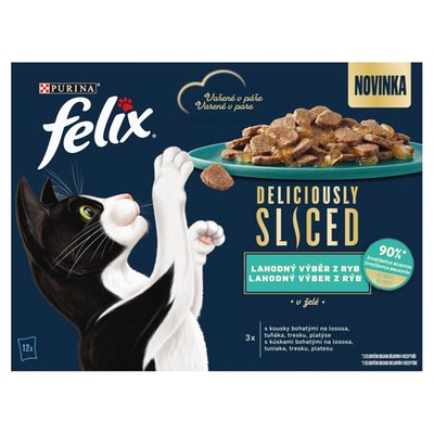 Obrázek Felix Deliciously Sliced kapsičky pro kočky losos, tuňák, treska, platýs v želé 12 x 80g