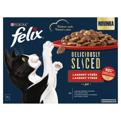 Obrázek Felix Deliciously Sliced kapsičky pro kočky hovězí, kuře, kachna, krůta v želé 12 x 80g