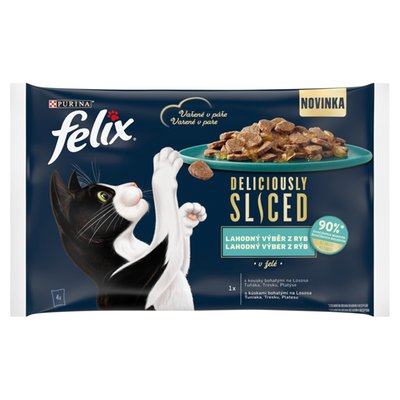 Obrázek Felix Deliciously Sliced kapsičky pro kočky losos, tuňák, treska, platýs v želé 4 x 80g