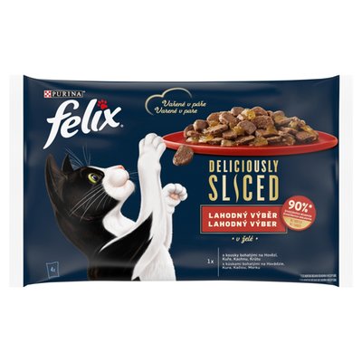 Obrázek Felix Deliciously Sliced kapsičky pro kočky hovězí, kuře, kachna, krůta v želé 4 x 80g