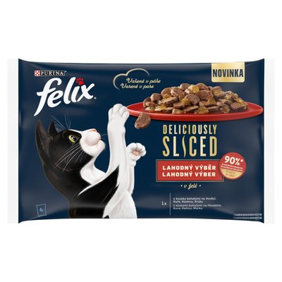 Obrázek Felix Deliciously Sliced kapsičky pro kočky hovězí, kuře, kachna, krůta v želé 4 x 80g