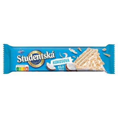 Obrázek ORION STUDENTSKÁ PEČEŤ Kokosová, oplatka máčená v bílé polevě s kokosovou náplní 30,5g