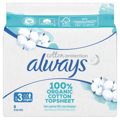 Obrázek Always Cotton Protection Ultra Night Hygienické Vložky S Křidélky ks8
