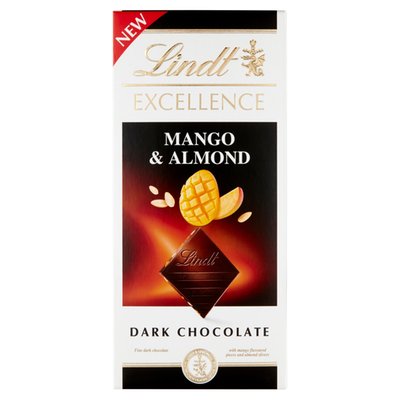 Obrázek Lindt Excellence Hořká čokoláda s mangovým granulátem a s kousky mandlí 100g