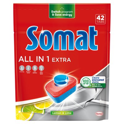 Obrázek Somat All in 1 Extra Lemon & Lime tablety do automatické myčky na nádobí 42 x 17,6g (739,2g)