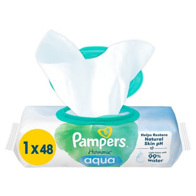 Obrázek Pampers Harmonie Aqua Dětské Čisticí Ubrousky 1 Balení = 48 Ubrousků