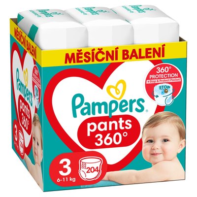 Obrázek Pampers Pants Plenkové Kalhotky Velikost 3, 204 Kusů, 6kg-11kg