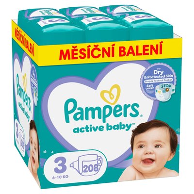 Obrázek Pampers Active Baby, Velikost 3, 208 Plenky, 6kg-10kg