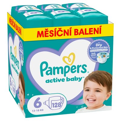 Obrázek Pampers Active Baby, Velikost 6, 128 Plenky, 13kg-18kg