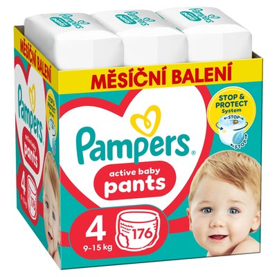 Obrázek Plenkové Kalhotky Pampers Active Baby Pants, Velikost 4, 176 Plenky, 9kg-15kg